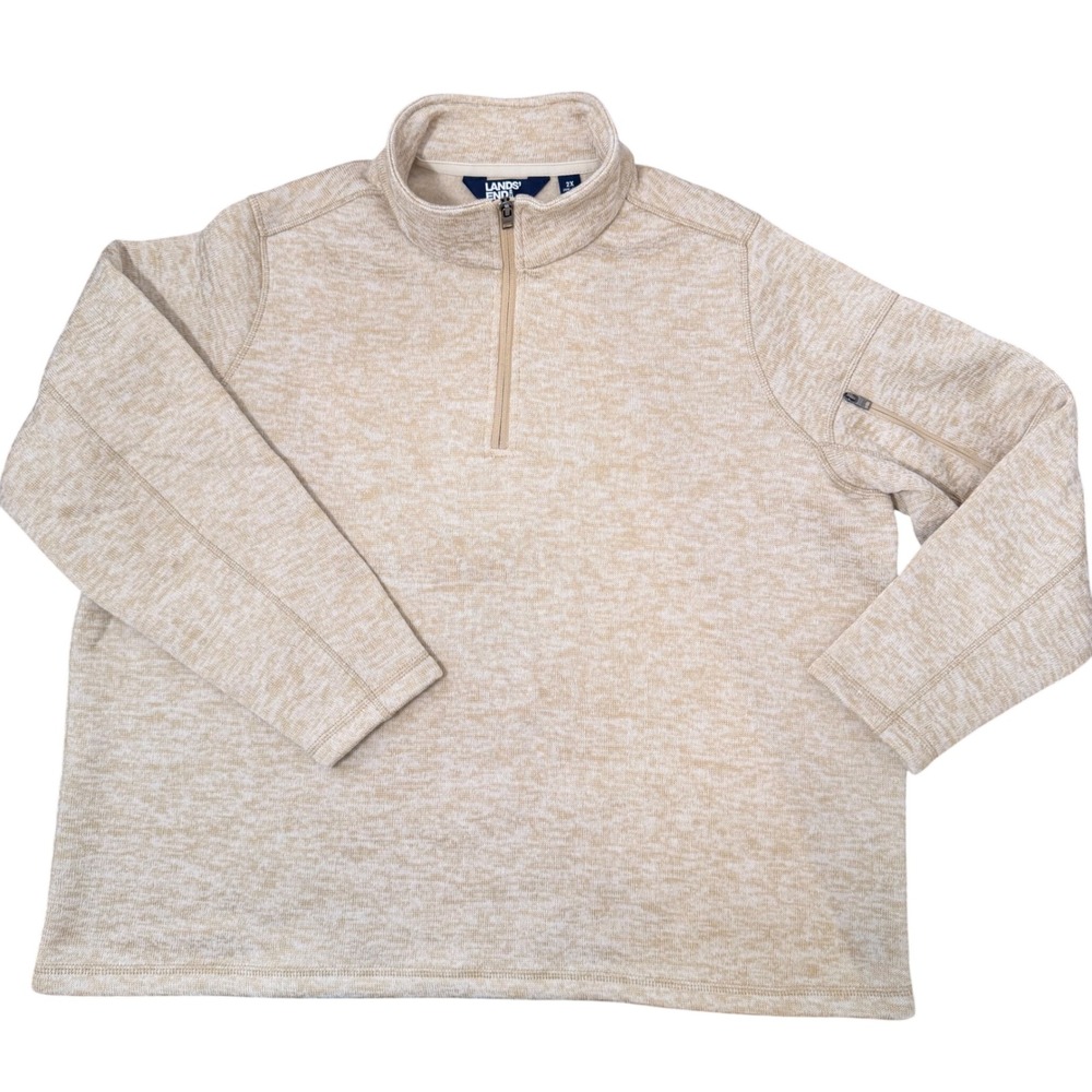 Lands End Quarter‎ Zip Plus Size Sweater Fleece 2XL Neutral Minimalist Cozy Chic